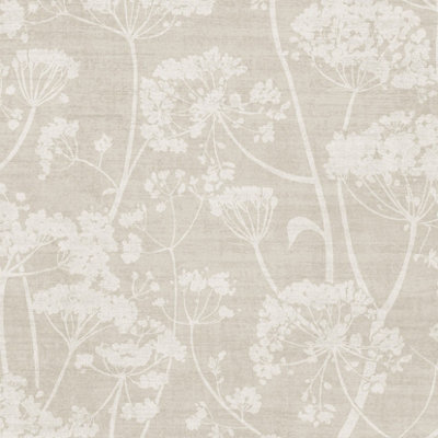 Grandeco Cow Parsley Organic Foliage Trail Wallpaper, Natural Taupe