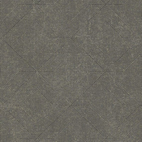 Grandeco Danillo Soft Geometric Pattern Metallic Blown Vinyl Wallpaper, Charcoal Black