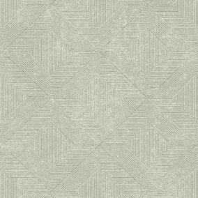 Grandeco Danillo Soft Geometric Pattern Metallic Blown Vinyl Wallpaper, Green