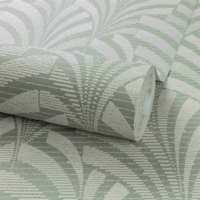 Grandeco Davina Classic Leaf Geometric Blown Vinyl Textured Wallpaper
