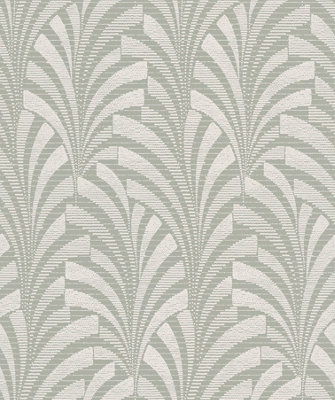 Grandeco Davina Classic Leaf Geometric Blown Vinyl Textured Wallpaper, Sage Green