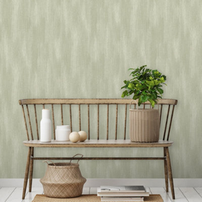 Grandeco Distressed Fabric Effect Plain Wallpaper, Sage Green