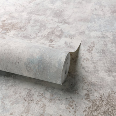 Grandeco Distressed Rustic Industrial Concrete Effect Textured Wallpaper, Grey