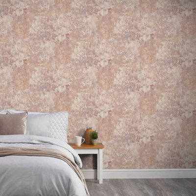 Grandeco Distressed Rustic Industrial Plaster Concrete Effect Blush ...
