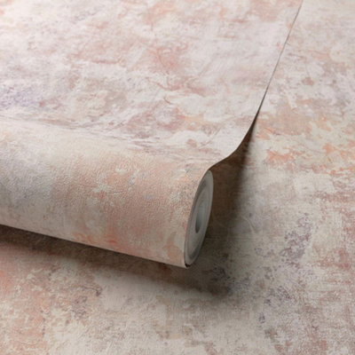 Grandeco Distressed Rustic Industrial Plaster Concrete Effect Blush ...