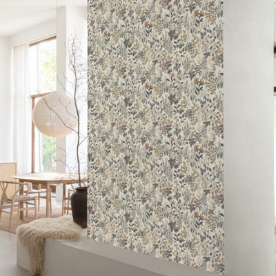 Grandeco Ditsy Floral Agnala Textured Wallpaper,  Coco Beige