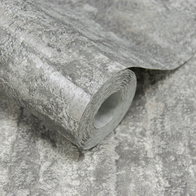 Grandeco Drew Textured Blown Mica Vinyl Wallpaper, Grey