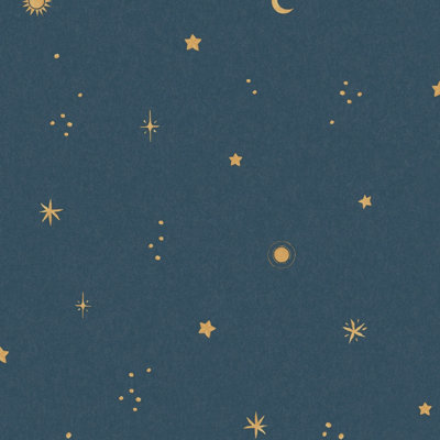 Grandeco Dudley Night Sky Stars Nursery Textured Wallpaper, Blue
