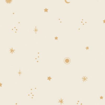 Grandeco Dudley Night Sky Stars Nursery Textured Wallpaper, Cream Gold