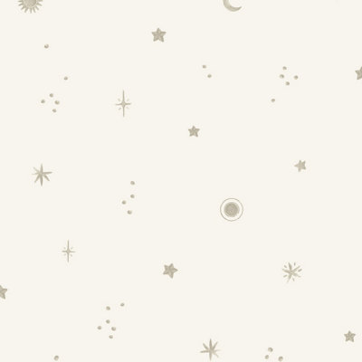 Grandeco Dudley Night Sky Stars Nursery Textured Wallpaper, Cream Grey