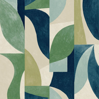 Grandeco Dufy Geometric Painted Shapes Textured Wallpaper, Blue Green