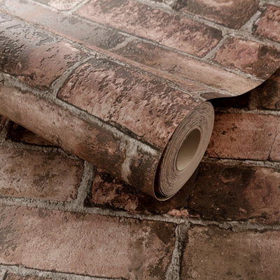 Grandeco Durham Brick Red &  Grey Wallpaper 173401