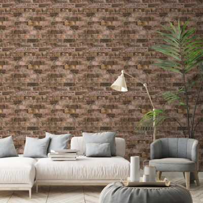 Grandeco Durham Brick Red &  Grey Wallpaper 173401