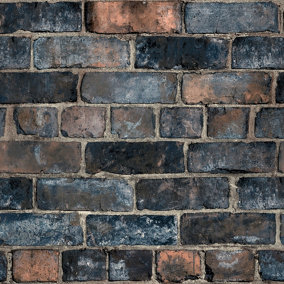 Grandeco Durham brick textured blown vinyl blue Wallpaper