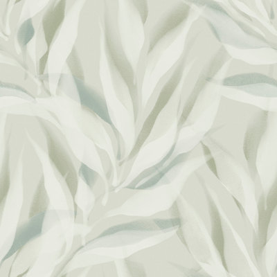 Grandeco Eden Watercolour Abstract Leaves Textured Wallpaper, Green
