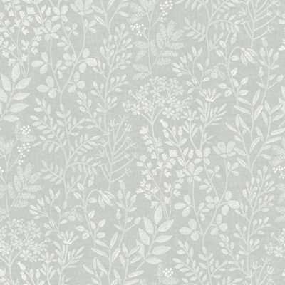 Grandeco Embroidery Stitched Organic Foliage Trail Wallpaper, Blue