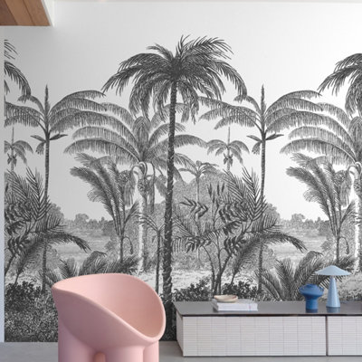 Grandeco Etched Palm Tree Landscape Scenery 3 panel repeatable Mural 1.59 x 2.8m