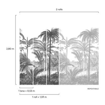 Grandeco Etched Palm Tree Landscape Scenery 3 panel repeatable Mural 1.59 x 2.8m
