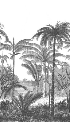 Grandeco Etched Palm Tree Landscape Scenery 3 panel repeatable Mural 1.59 x 2.8m