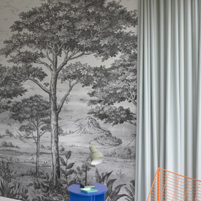 Grandeco Etched Tree 3 lane repeatable Textured Mural, 1.59 x 2.8m, Monochrome