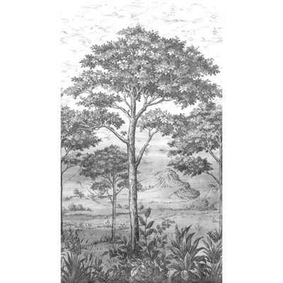 Grandeco Etched Tree 3 lane repeatable Textured Mural, 1.59 x 2.8m, Monochrome