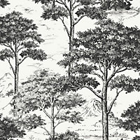 Grandeco Etched Tree Toile Textured Wallpaper, Black
