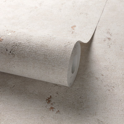 Grandeco Even Authentic Textured Distressed Concrete Stone Wallpaper, Copper Taupe
