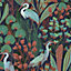 Grandeco Exotic Tropical Cranes Heron Textured Wallpaper Navy