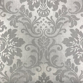 Grandeco Fabric Damask Grey Wallpaper A10904