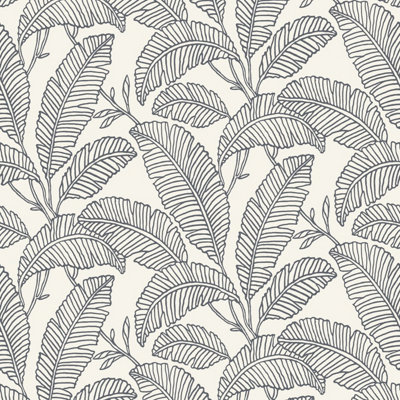 Grandeco Fay Leaf Sketch Foliage Blown Vinyl Wallpaper, White