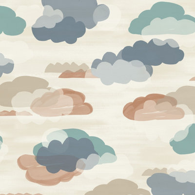 Grandeco Figari Fluffy Clouds Nursery Textured Wallpaper, Blue Blush