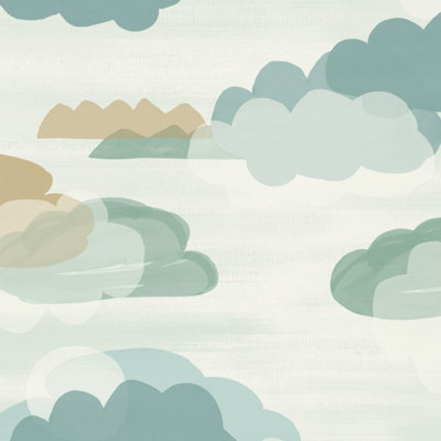 Grandeco Figari Fluffy Clouds Nursery Textured Wallpaper, Teal Green