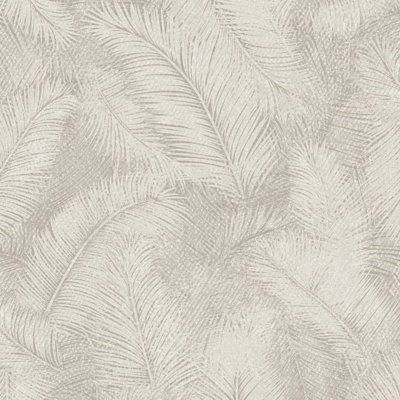 Grandeco Floating Leaf Feather Textured Wallpaper, Beige