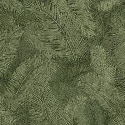 Grandeco  Floating Leaf Feather Textured Wallpaper,  Green