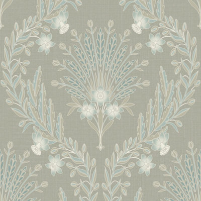 Grandeco Flora Damask Blown Vinyl Wallpaper, Taupe