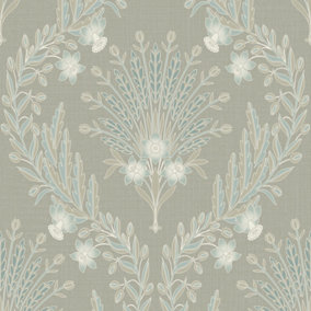 Grandeco Flora Damask Blown Vinyl Wallpaper, Taupe