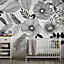 Grandeco Flourish Flowers 7 Lane Mural Textured Mural, Monochrome  2.8 x 3.71m