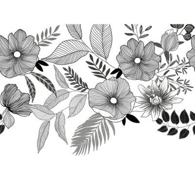 Grandeco Flourish Flowers 7 Lane Textured Mural, Monochrome  2.8 x 3.71m