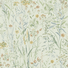 Grandeco Free Flower Sprigs and Grass Wallpaper, Sage