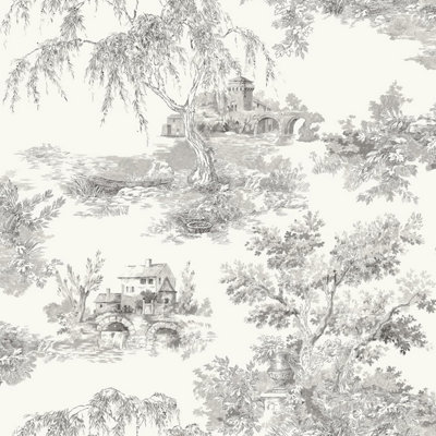 Grandeco French Vintage Toile Trees Smooth Wallpaper Vintage Painting Effect Art  Wallpaper , Grey A69803