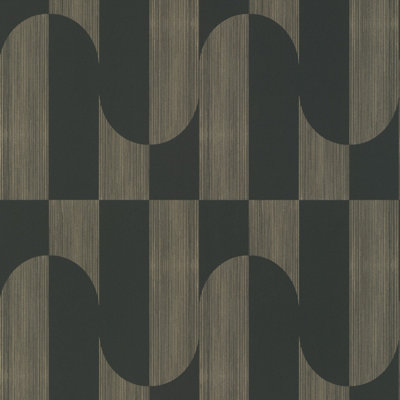 Grandeco Gael Geometric Shapes Textured Wallpaper, Black Gold