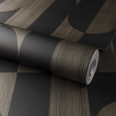 Grandeco Gael Geometric Shapes Textured Wallpaper, Black Gold