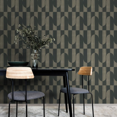 Grandeco Gael Geometric Shapes Textured Wallpaper, Black Gold