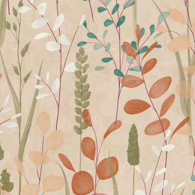Grandeco Galia Watercolour Wild Flower Medow Textured Wallpaper, Coral Pink