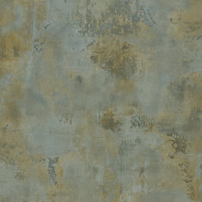 Grandeco Galvanised Metallic Textured Plaster Blue Green Wallpaper