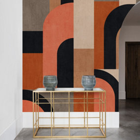 Grandeco Geo Modernist Shapes Repeatable Wallpaper Mural 159 x 280cm, Orange