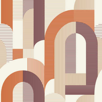 Grandeco Geometric Arc Textured Wallpaper, Orange