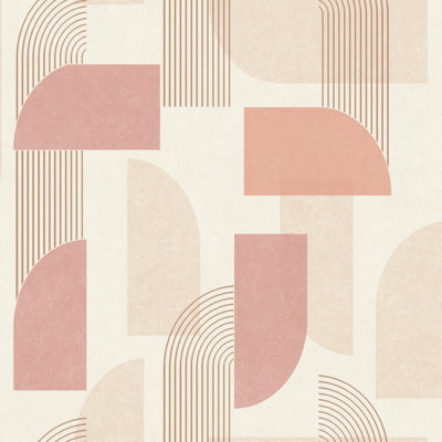 Grandeco Geometric Shapes Lakana Textured Wallpaper, Pink