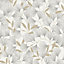 Grandeco Gingko Leaf Textured Metallic Wallpaper, White Gold