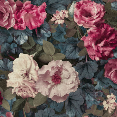 Grandeco Gramersby Vintage Rose Maxi Floral Blooms Wallpaper Pink